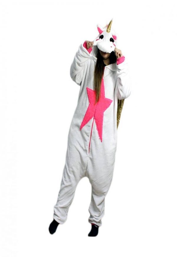 PIJAMA FANTASIA MACACÃO UNICÓRNIO COM ASAS DOURADAS KIGURUMI