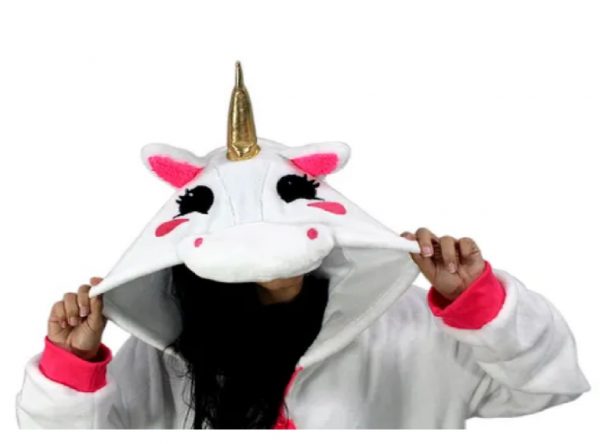 PIJAMA FANTASIA MACACÃO UNICÓRNIO COM ASAS DOURADAS KIGURUMI