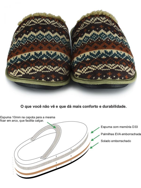 CHINELO LISTRADO MARROM COM LÃ DE CARNEIRO FERPA