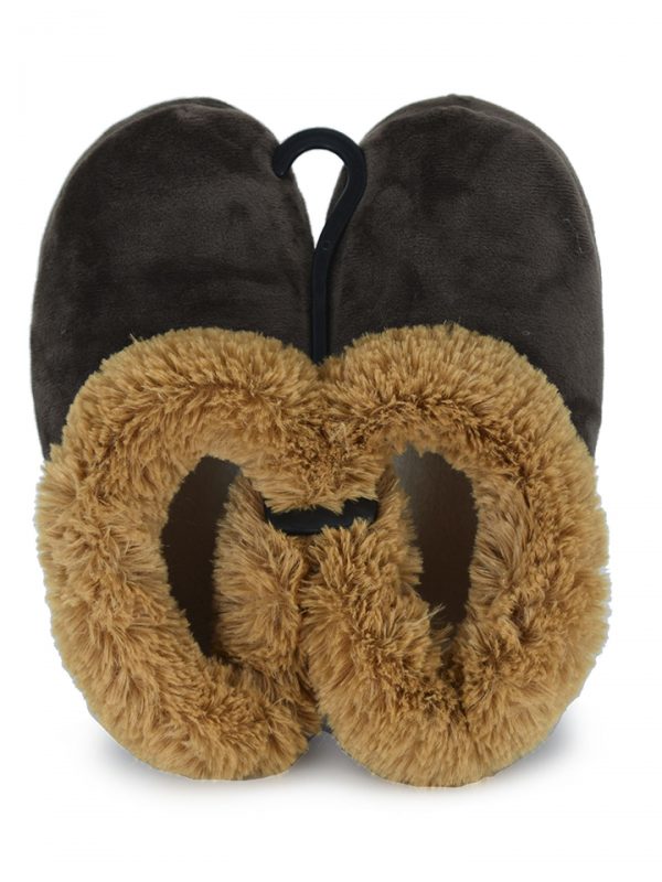 PANTUFA FERPA MARROM LISA COM BORDA DE PELE  (ADULTO)