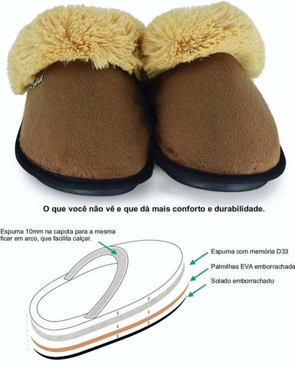 CHINELO FERPA LISO MARROM COM GOLA DE PELE