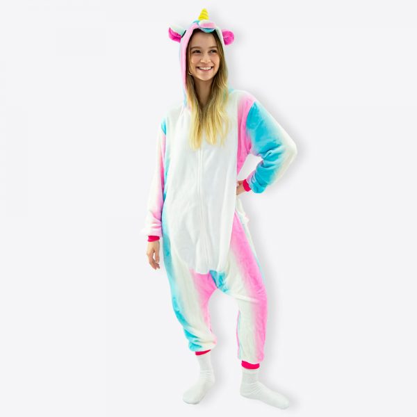PIJAMA FANTASIA KIGURUMI MACACÃO UNICÓRNIO COLORIDO ADULTO ZC