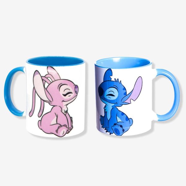 KIT COM 2 CANECAS MAIORES MINHA METADE ANGEL E STITCH DISNEY