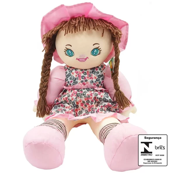BONECA ROSA COM CHAPÉU 56 CM