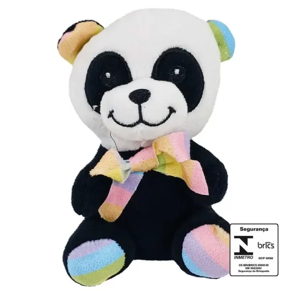 PANDA DE PELÚCIA 14 CM (LINHA ARCO-IRIS)