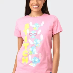 CAMISETA STITCH ROSA LETRAS