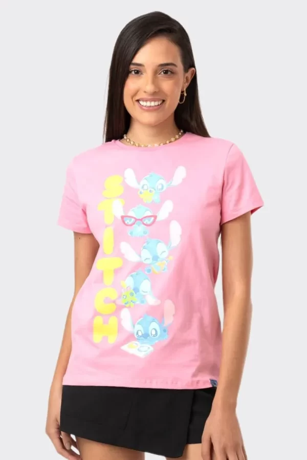 CAMISETA STITCH ROSA LETRAS