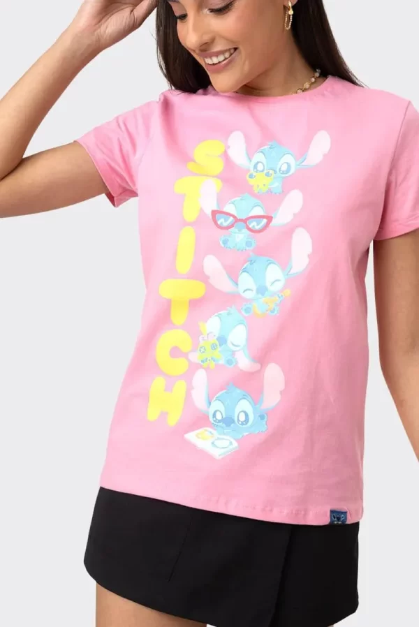 CAMISETA STITCH ROSA LETRAS